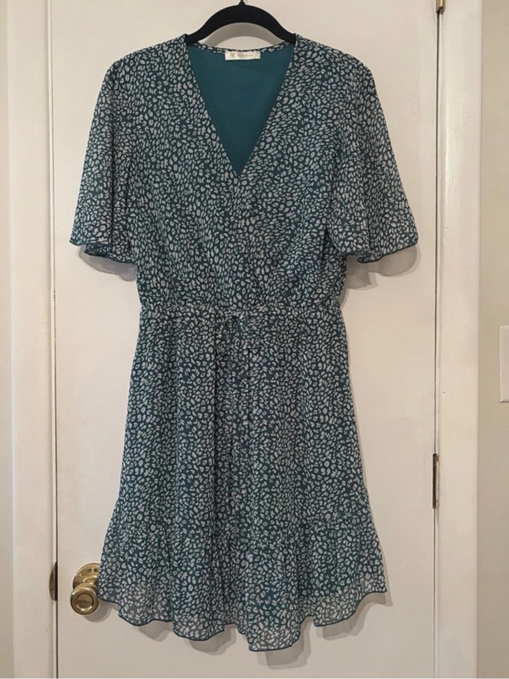 Green Printed V-Neck Wrap-Style Dress